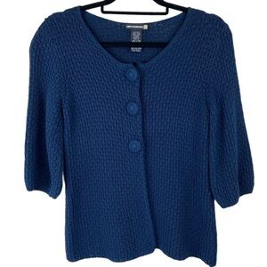 SweaterWorks Women's Navy cardigan sweater 3/4 Sleeve Open Weave Sz S